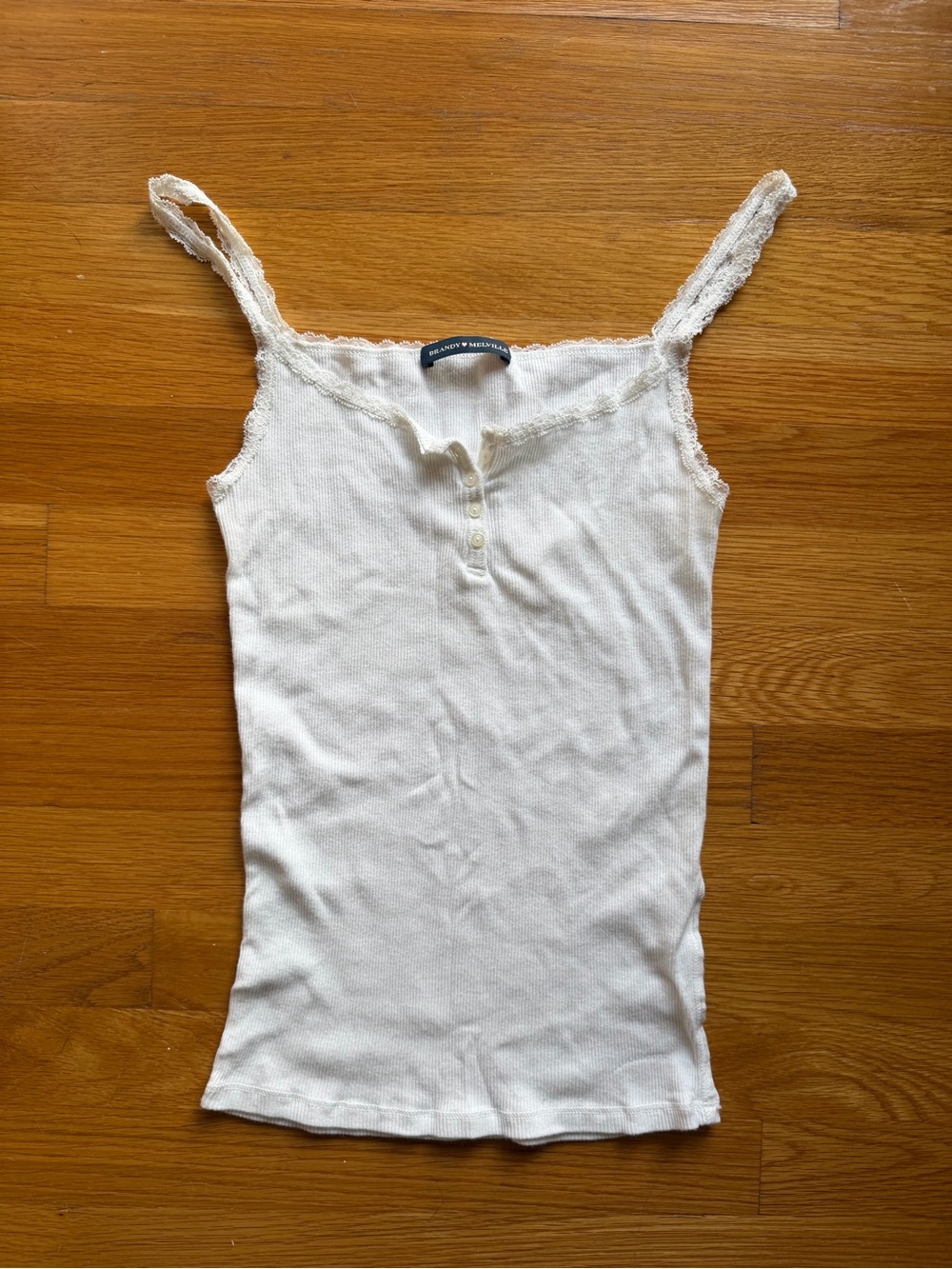 Brandy Melville White Lace Trim Henley Tank Top - One Size